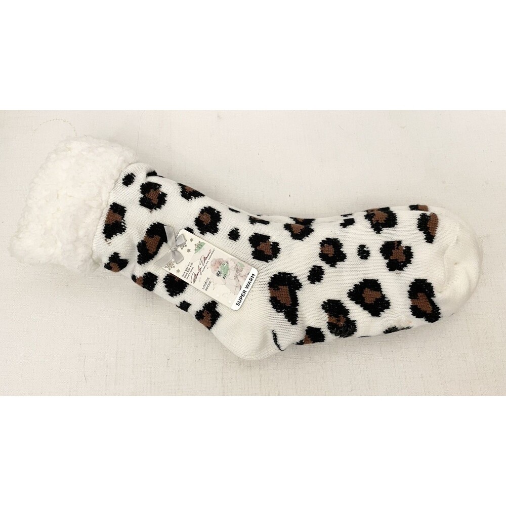 NWT Marilyn Monroe 9 - 11 Sherpa Slipper Socks Mid Calf Leopard Grip Sole Sock